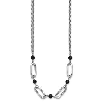 Leslie's SS RH-pltd Black Glass Pearl 2-Strand Link w/2in Ext Necklace — alternate view