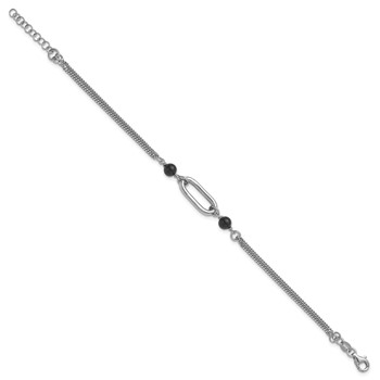 Leslie's SS RH-pltd Black Glass Pearl 2-Strand Link w/1in Ext Bracelet — alternate view