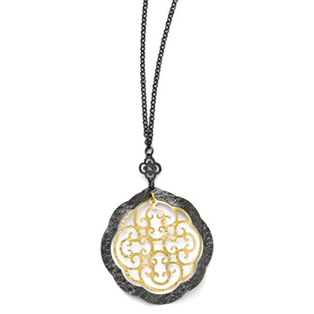 Leslie's Sterling Silver/Ruthenium/Gold-tone 14k Flash Necklace