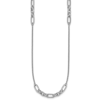 Leslie's Sterling Silver RH-plated Fancy Oval Station Links Necklace