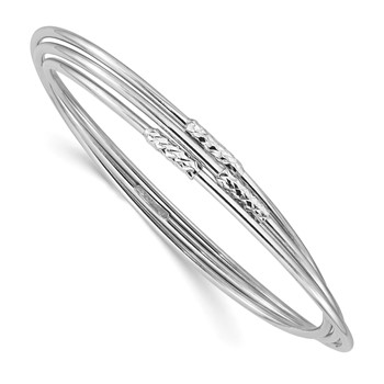 Leslie's Sterling Silver RH-pl Pol / Dia-cut 3 Intertwined Slip-on Bangle