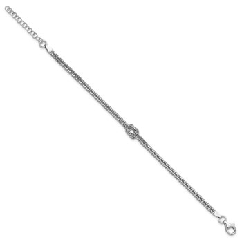 Leslie's Sterling Silver RH-plt Pol. 2-Strand Knot w/1in ext. Bracelet — alternate view