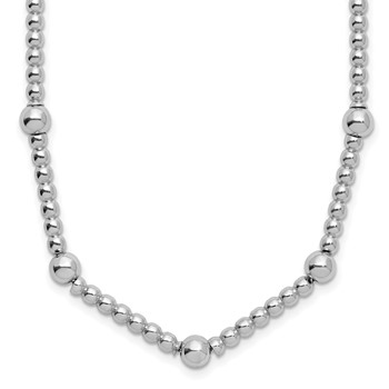 Leslie's Sterling Silver RH-plt Pol. 2-strand Beaded w/2in ext. Necklace