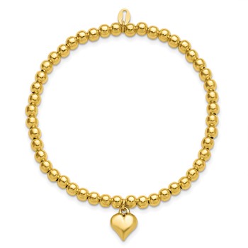 Leslie's Sterling Silver Gold-tone Pol. Heart Beaded Stretch Bracelet — alternate view