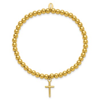 Leslie's Sterling Silver Gold-tone Pol. Cross Beaded Stretch Bracelet — alternate view