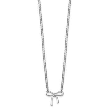 Leslie's Sterling Silver RH-plated Polished Two-strand Bow w/2in ext. Neckl — alternate view