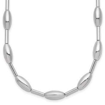 Leslie's Sterling Silver RH-plat Polish Oval Beaded w/2in ext. Necklace