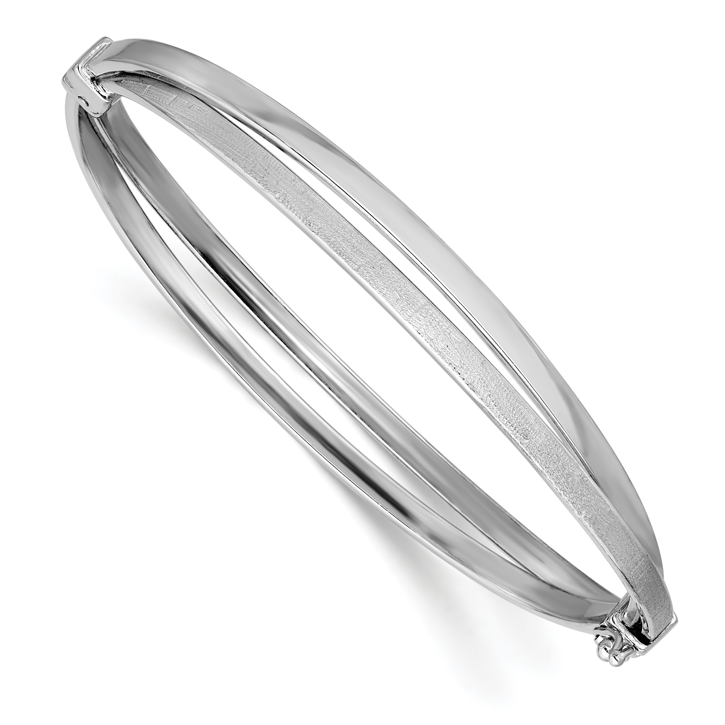 Leslie's Sterling Silver RH-plated Polished/Brushed Twist Hinged Bangle
