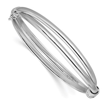 Leslie's Sterling Silver RH-plated Polished/Brushed Twist Hinged Bangle