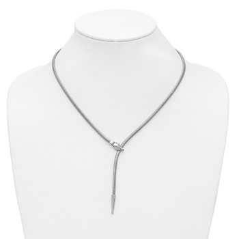 Leslie's SS RH-plated Polished/Textured CZ Lariat Snake w/ 2in ext. Necklac — alternate view