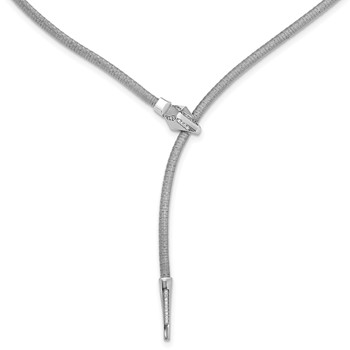 Leslie's SS RH-plated Polished/Textured CZ Lariat Snake w/ 2in ext. Necklac
