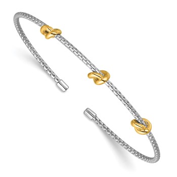 Leslie's SS RH-pl and Gold-pl Polished/Textured Love Knot Flexible Cuff Ban