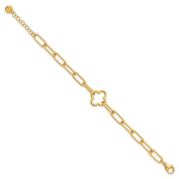 Leslie's Sterling Silver Gold-plated Clover Fancy Link w/1in ext. Bracelet — alternate view