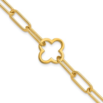 Leslie's Sterling Silver Gold-plated Clover Fancy Link w/1in ext. Bracelet