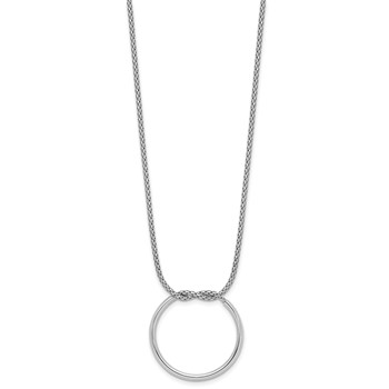 Leslie's Sterling Silver RH-pl Polished/Textured Circle Pendant w/2in ext. — alternate view