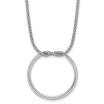 Leslie's Sterling Silver RH-pl Polished/Textured Circle Pendant w/2in ext.