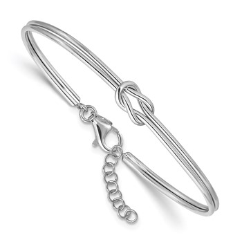 Leslie's Sterling Silver RH-plated Polished Love Knot with 1in ext. Bangle