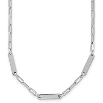 Leslie's Sterling Silver RH-plated Polished Paperclip Bar w/ 2in ext. Neckl