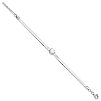 Leslie's Sterling Silver RH-plated Polished Heart Herringbone w/ 1in ext. B — alternate view