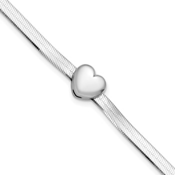 Leslie's Sterling Silver RH-plated Polished Heart Herringbone w/ 1in ext. B