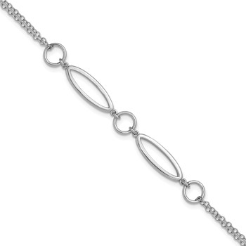 Leslie's Sterling Silver RH-plated Geometric 2-strand w/1in ext. Bracelet