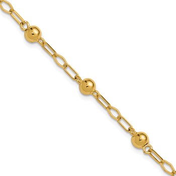 Leslie's Sterling Silver Gold-tone pol. Beaded Link w/1in ext. Bracelet