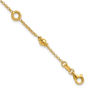 Leslie's Sterling Silver Gold-tone Polished and Beaded Circle w/1in ext. Br