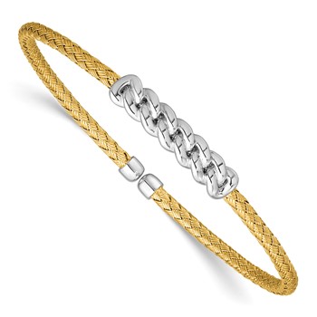 Leslie's Sterling Silver Rhodium-plated and Gold-plated Woven Flexible Cuff