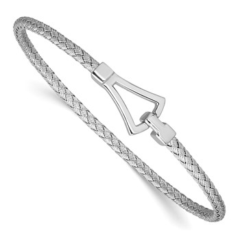 Leslie's Sterling Silver Rhodium-plated Polished Woven Flexible Hook Bangle