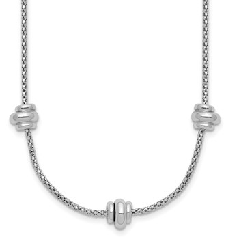 Leslie's Sterling Silver RH-plt Polished Beads w/2in ext. Necklace