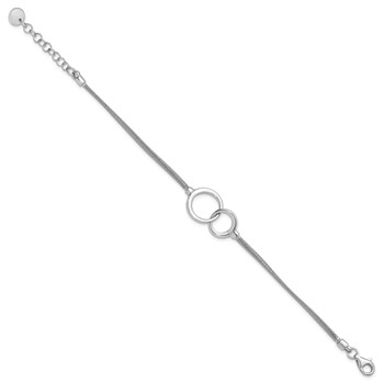 Leslie's Sterling Silver RH-plt Polish/Textured Circles w/1in ext. Bracelet — alternate view