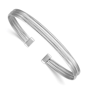 Leslie's SS RH-plated Polished and Grooved 3-Row Flexible Cuff Bangle