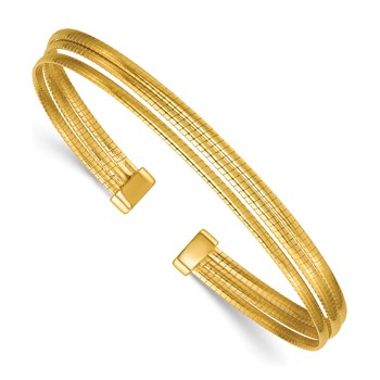 Leslie's SS Gold-plated Polished and Textured 3-Row Flexible Cuff Bangle