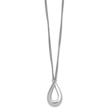 Leslie's SS Rhod-plat Polished and Textured Teardrop with 2in ext. Necklace — alternate view
