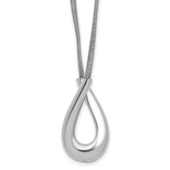 Leslie's SS Rhod-plat Polished and Textured Teardrop with 2in ext. Necklace