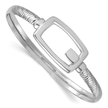 Leslie's Sterling Silver Rhodium-plated Polished/Diamond-cut Buckle Bangle