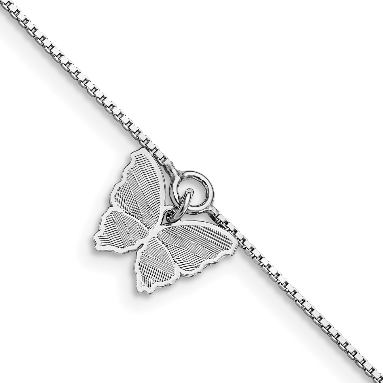 Leslie's Sterling Silver Rhodium-plated Butterfly Charm 9 inch Plus 1 inch Extender - Total 10 inch Anklet