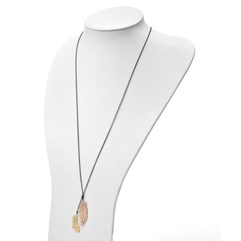 Leslie's Sterling Silver Black-plated Rose & Gold-tone Feather Necklace — alternate view
