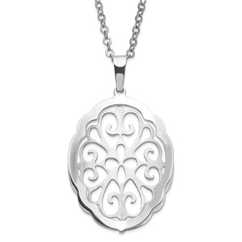 Leslie's Sterling Silver Rhodium Plated Polished & Satin Fancy Necklace