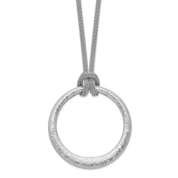 Leslie's Sterling Silver RH-plated Textured Circle Pendant Necklace