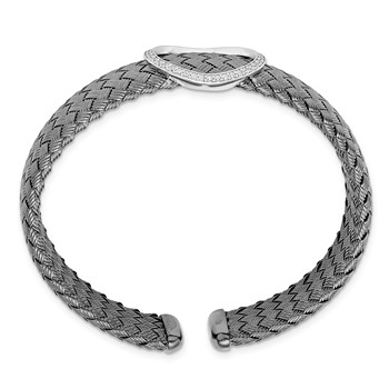 Leslie's Sterling Silver CZ Black Woven Flexible Cuff — alternate view