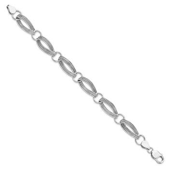 Leslie's Sterling Silver Rhodium-plated Polished and Textured Link Bracelet — alternate view
