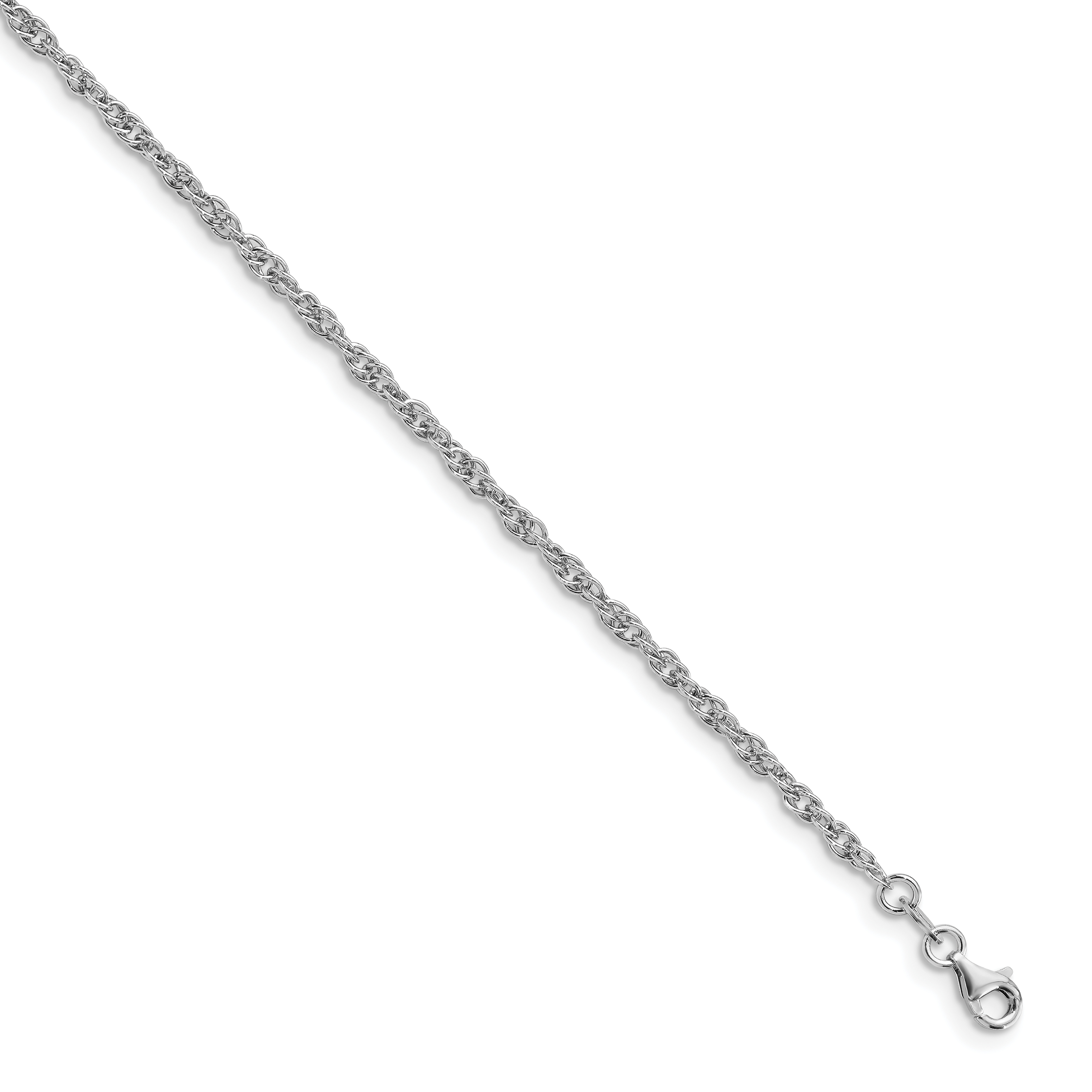 Leslie's Sterling Silver Rhodium-plated Rope 10.5 inch Plus 1 inch Extender - Total 11.5 inch Anklet