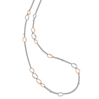 Leslie's Sterling Silver RH/Rose-plat Scratch-finish 2-Chain Necklace — alternate view