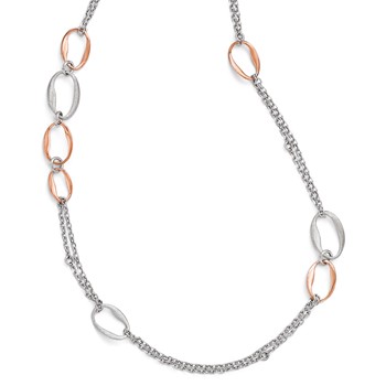 Leslie's Sterling Silver RH/Rose-plat Scratch-finish 2-Chain Necklace
