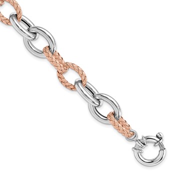 Leslie's Sterling Silver Rose-tone Polished & Woven Link Bracelet
