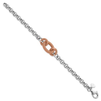Leslie's Sterling Silver Rose-tone Polished & Textured Link Bracelet — alternate view
