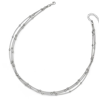 Leslie's Sterling Silver Beaded Polished 3-Strand w/2in ext. Necklace — alternate view