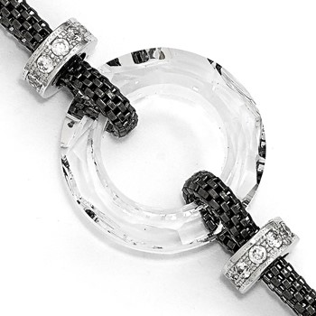 Leslie's Sterling Silver Blk-plated Crystal Bracelet w/1in ext.