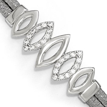 Leslie's Sterling Silver Polished CZ w/1.5in ext. Bracelet
